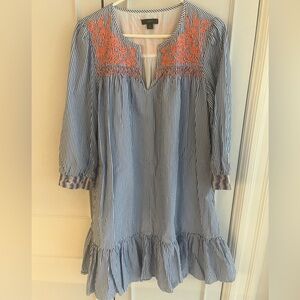 J. Crew Embroidered Popover dress with ruffle hem